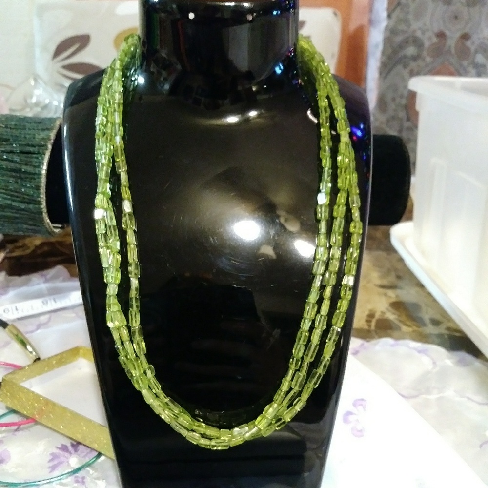 Green peridot necklace with sterling silver clasp